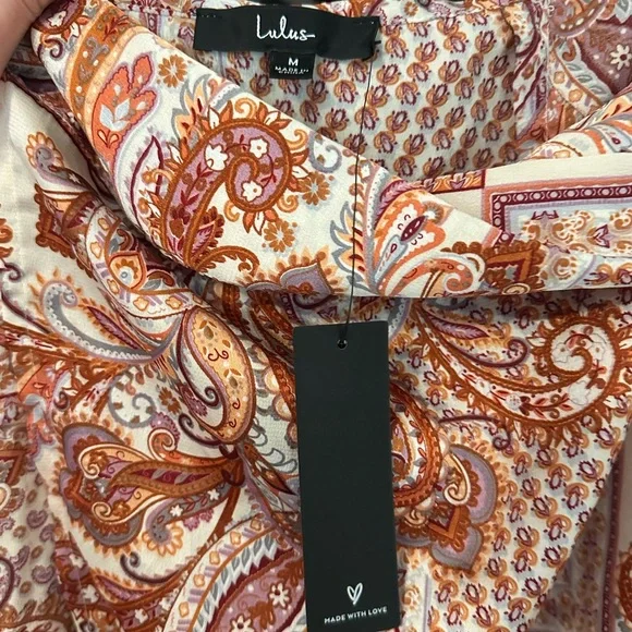 NEW Lulu's Satin Take A Walk With Me Paisley Wrap Front Midi Slip Skirt Medium - Picture 8 of 11